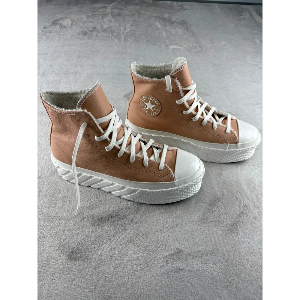 Converse Chuck Taylor All Star Move Platform Leather Sherpa Peach Womens 9 - Picture 2 of 9